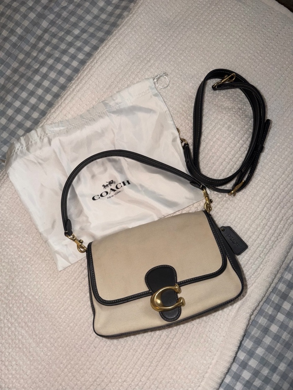 Coach Beige and Black Canvas Tabby Bag